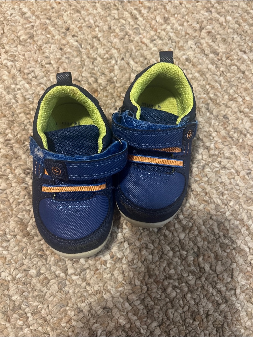 Stride Rite Navy and Lime Hook-and-Loop Toddler Sneakers with Orange Accents